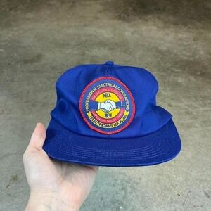 Vintage 90s Blue and red electrical contractors snapback hat with a retro vibe